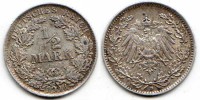 монета Германия 1/2 марки 1916F год Вильгельм II