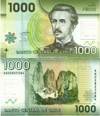 бона Чили 1000 песо 2010 год пластик