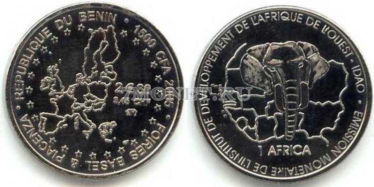 монета Бенин 1500 франков КФА (1 африка) 2005 год 