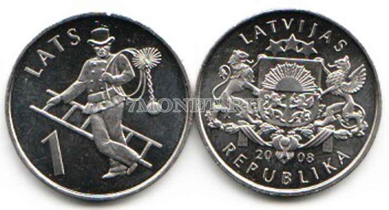 монета Латвия 1 лат 2008 год трубочист