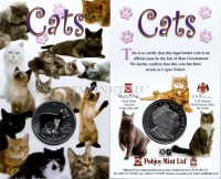 монета Остров Мэн 1 крона 2012 года Мэнская кошка с котенком, эмаль, в блистере