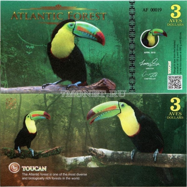 бона Атлантический лес (Южной Америки) 3 доллара 2016 год Тукан