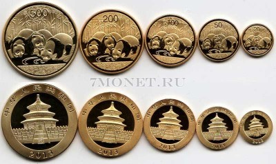 Китай набор из 5-ти монетовидных жетонов 2013 год панды PROOF