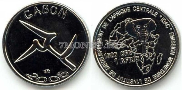 монета Габон 1500 франков КФА (1 африка) 2005 год 