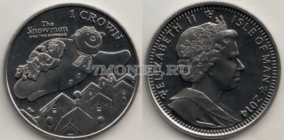 монета Остров Мэн 1 крона 2014 год Снеговик и Снежный пёс