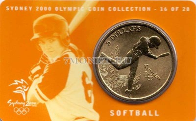 монета Австралия 5 долларов 2000 год Олимпийские игры в Сиднее - Софтбол, в б...