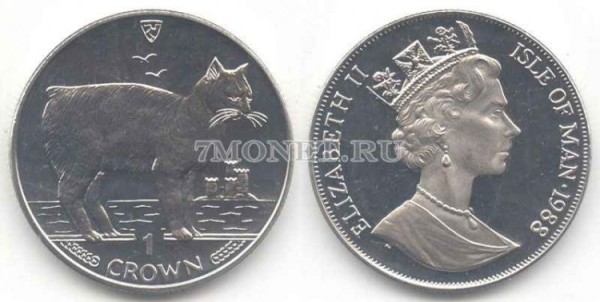 Остров Мэн 1 крона 1988 года кошка