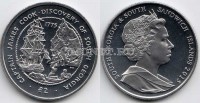 монета Сандвичевы острова 2 фунта 2015 год 240-летие открытия Южной Георгии капитаном Джеймсом Куком