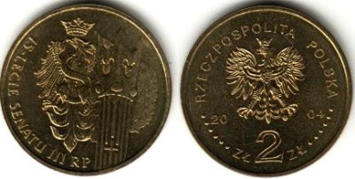 Польша 2 злотых 2004 год 15 лет Сенату Республики Польша