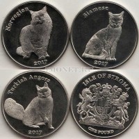 Остров Строма набор из 3-х монет 1 фунт 2017 года Кошки