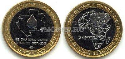 монета Габон 4500 франков КФА (3 африка) 2005 год Омар Бонго