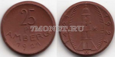 Германия нотгельд 25 пфеннигов 1921 год Амберг, керамика