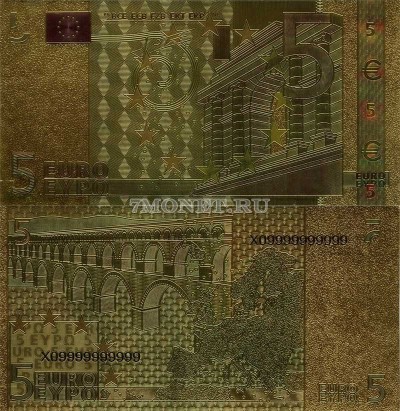 5 евро 2002 года сувенирная банкнота, металлизированный пластик