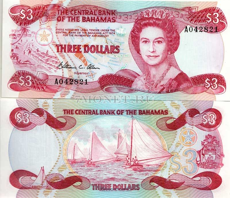 бона Багамы 3 доллара 1984 год 