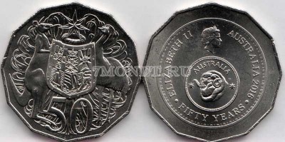 монета Австралия 50 центов 2016 год 50 лет переходу на десятичную систему нац...