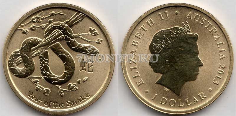 монета Австралия 1 доллар 2013 год Змея