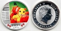 монета Ниуэ 1 доллар 2008 год крысы, иероглиф-счастье, эмаль