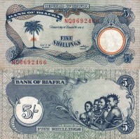 банкнота Биафра 5 шиллингов 1968 - 1969 год, VF