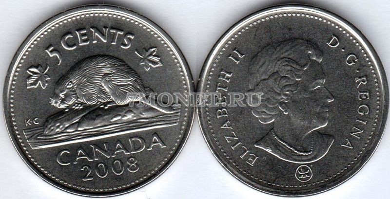 монета Канада 5 центов 2008 год
