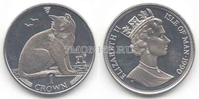 Остров Мэн 1 крона 1990 года кошка