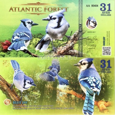 бона Атлантический лес (Южной Америки) 31 доллар 2017 год - Голубая сойка