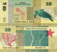 банкнота Бонайре 10 долларов 2015 год Черепаха