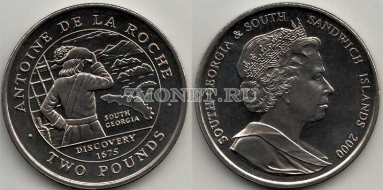 монета Сандвичевы острова 2 фунта 2000 год Антуан Де ла Роше