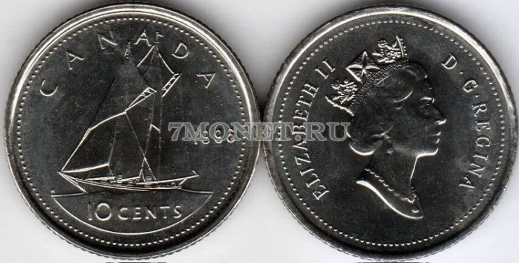 монета Канада 10 центов 1996 год