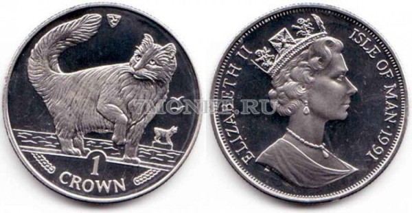 Остров Мэн 1 крона 1991 года кошка