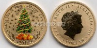 монета Австралия 1 доллар 2011 год Рождество. Рождественская ель. Цветная эмаль