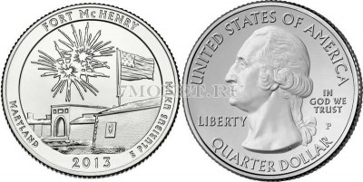 США 25 центов 2013 год штат Мэриленд Национальный памятник Форт МакГенри, 19-й