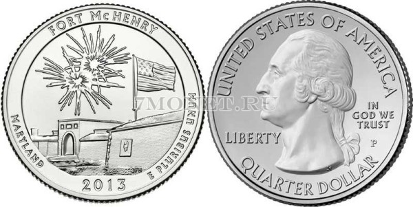 США 25 центов 2013 год штат Мэриленд Национальный памятник Форт МакГенри, 19-й