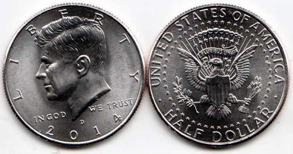 монета США 1/2 доллара 2014D год Кеннеди