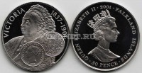 монета Фолклендские острова 50 пенсов 2001 год королева Великобритании  Виктория