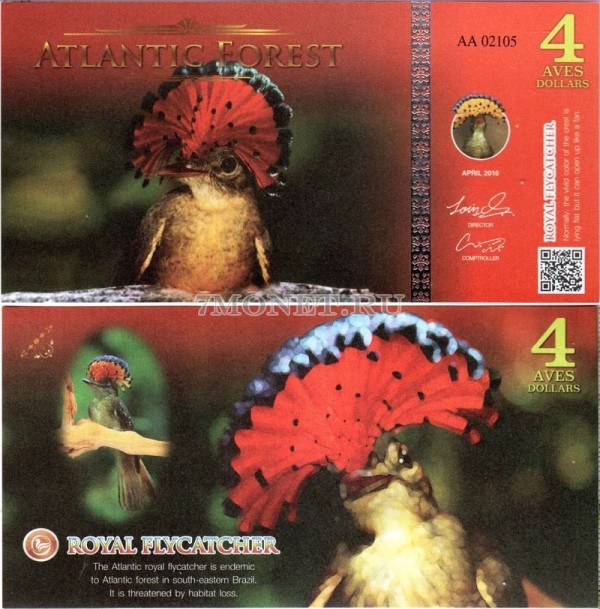 бона Атлантический лес (Южной Америки) 4 доллара 2016 год Королевская мухоловка
