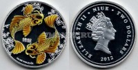 монетовидный жетон Ниуэ 2012 год Золотые рыбки- на удачу (белый металл)