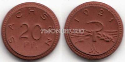 Германия нотгельд 20 пфеннигов 1921 год Саксония, керамика
