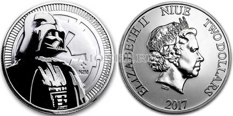 монета Ниуэ 2 доллара 2017 год Звездные Войны - Дарт Вейдер, серебро