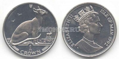 Остров Мэн 1 крона 1992 года кошка