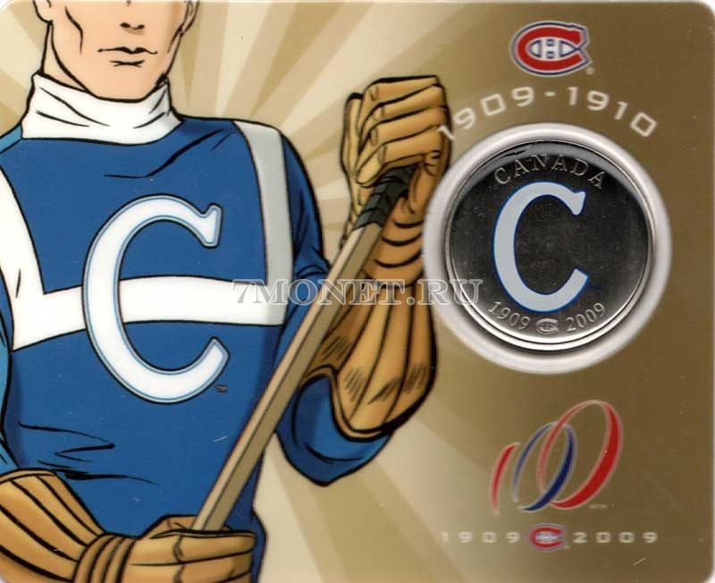 монета Канада 50 центов 2009 год клуб НХЛ Монреаль Канадиенс (1909-1910), в буклете