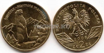 Польша 2 злотых 2006 год Альпийский сурок
