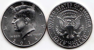 монета США 1/2 доллара 2014Р год Кеннеди