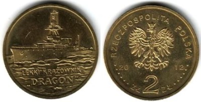 Польша 2 злотых 2012 год Легкий крейсер "Дракон"