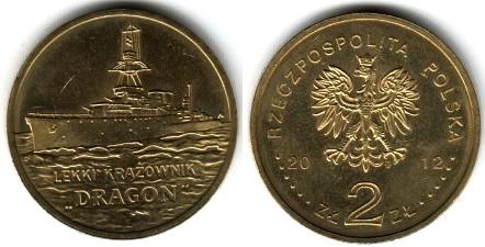 Польша 2 злотых 2012 год Легкий крейсер "Дракон"