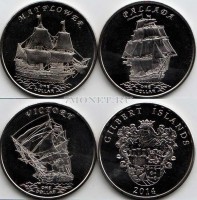 Острова Гилберта (Кирибати) набор из 3-х монет 1 доллар 2014 года "Знаменитые Парусники" Мейфлауэр, Паллада, Виктори
