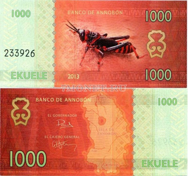 бона Остров Аннобон 1000 экуэль 2013 год Кузнечик