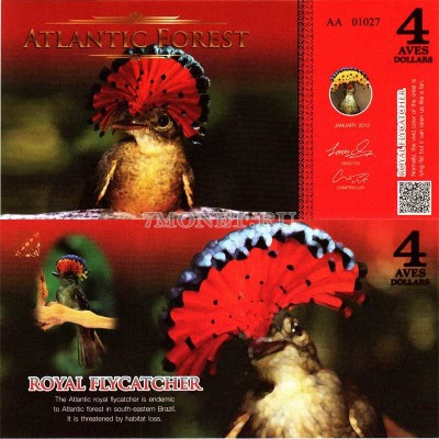 бона Атлантический лес (Южной Америки) 4 доллара венценосный мухоед 2015 год