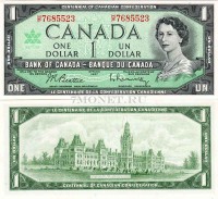 бона Канада 1 доллар 1967 год 100 лет Канадской конфедерации номерная