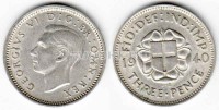 монета Великобритания 3 пенса 1940 год Георг VI