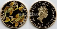 монетовидный жетон Ниуэ 2012 год Золотые рыбки- на удачу (желтый металл)